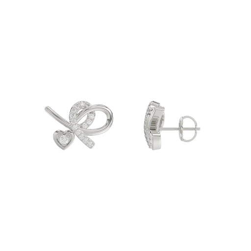 Elegant 10K White Gold Ladies Earrings Featuring A Clustered Heart Design With Twisted Detailing And 0.10 Ct Round Diamonds. Romantic Fine Jewelry For