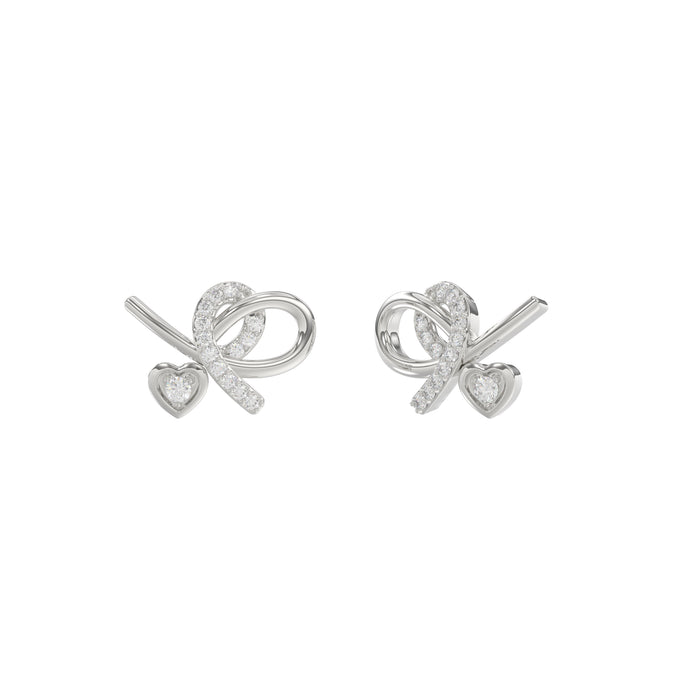 Elegant 10K White Gold Ladies Earrings Featuring A Clustered Heart Design With Twisted Detailing And 0.10 Ct Round Diamonds. Romantic Fine Jewelry For