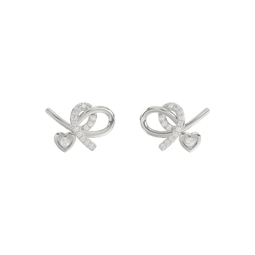 Elegant 10K White Gold Ladies Earrings Featuring A Clustered Heart Design With Twisted Detailing And 0.10 Ct Round Diamonds. Romantic Fine Jewelry For