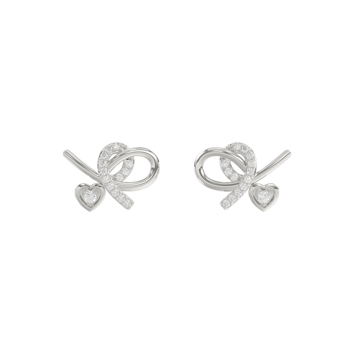 Elegant 10K White Gold Ladies Earrings Featuring A Clustered Heart Design With Twisted Detailing And 0.10 Ct Round Diamonds. Romantic Fine Jewelry For