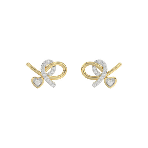 Elegant 10K Yellow Gold Ladies Earrings Featuring A Clustered Heart Design With Twisted Detailing And 0.10 Ct Round Diamonds. Romantic Fine Jewelry Fo