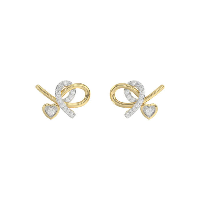 Elegant 10K Yellow Gold Ladies Earrings Featuring A Clustered Heart Design With Twisted Detailing And 0.10 Ct Round Diamonds. Romantic Fine Jewelry Fo