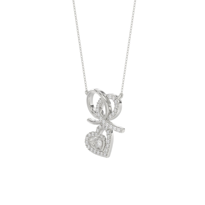 Stylish 10K White Gold 0.15Ct Ladies Necklace Featuring Intertwined Double Hearts And Diamond Accents. A Delicate And Elegant Fine Jewelry