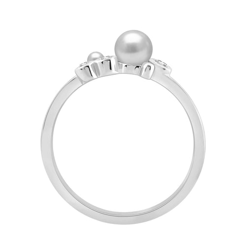 Sterling Silver 0.10Ct Round Diamond & White Pearl Cluster Ring Elegant Ladies Fashion & Engagement Ring