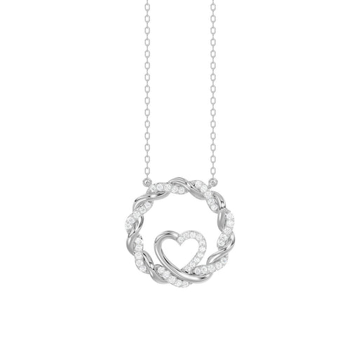 ELEGANCE�10K WHITE GOLD 0.15CT TWISTED CIRCLE HEART & LADIES PENDANT ROUND DIAMOND WITH CHAIN