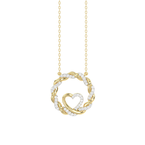 ELEGANCE�10K YELLOW GOLD 0.15CT TWISTED CIRCLE HEART & LADIES PENDANT ROUND DIAMOND WITH CHAIN