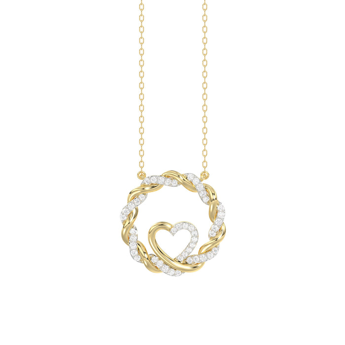 ELEGANCE�10K YELLOW GOLD 0.15CT TWISTED CIRCLE HEART & LADIES PENDANT ROUND DIAMOND WITH CHAIN