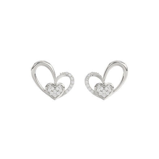 Elegant 10K White Gold Fashion Earrings Featuring A Double Heart Design With 0.15 Ct Round Diamonds. A Romantic And Stylish Ladies Jewelry