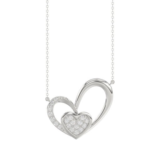 Elegant 10K White Gold Fashion Pendant Featuring A Double Heart Design With 0.15 Ct Round Diamonds. A Romantic And Stylish Ladies Jewelry