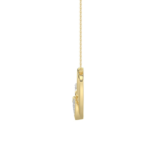 Elegant 10K Yellow Gold Fashion Pendant Featuring A Double Heart Design With 0.15 Ct Round Diamonds. A Romantic And Stylish Ladies Jewelry