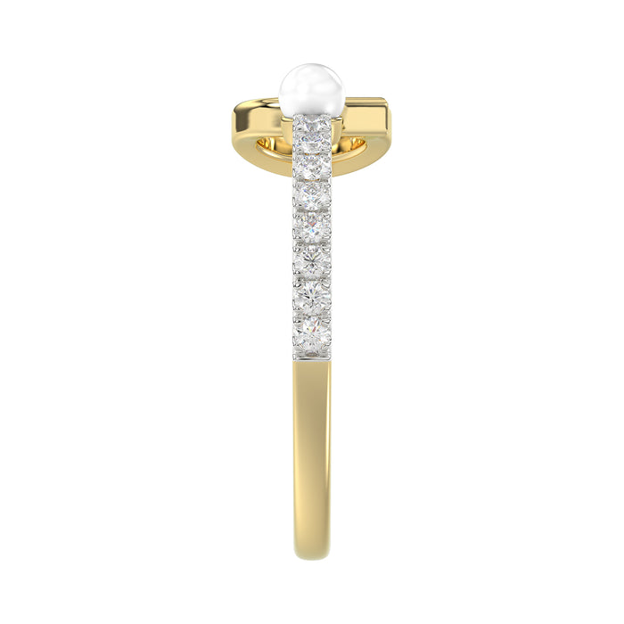 Women�S 10K Yellow Gold Letter �C� Diamond & Pearl Ring 0.10Ct Round Diamond Fine Jewelry