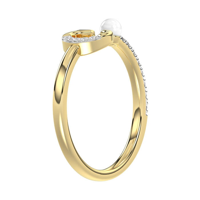 Women�S 10K Yellow Gold Letter �C� Diamond & Pearl Ring 0.10Ct Round Diamond Fine Jewelry