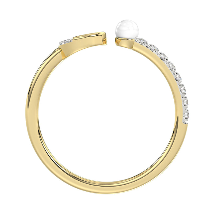 Women’S 10K Yellow Gold Letter “C” Diamond & Pearl Ring 0.10Ct Round Diamond Fine Jewelry