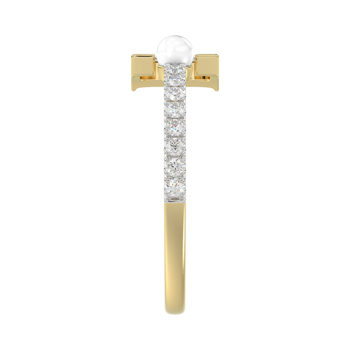 Women�S 10K Yellow Gold Letter �E� Diamond & Pearl Ring 0.10Ct Round Diamond Fine Jewelry