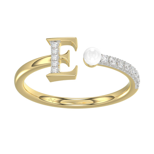 Women�S 10K Yellow Gold Letter �E� Diamond & Pearl Ring 0.10Ct Round Diamond Fine Jewelry