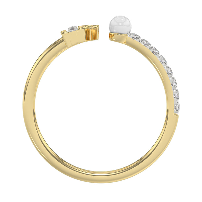 Women’S 10K Yellow Gold Letter “F” Diamond & Pearl Ring 0.10Ct Round Diamond Fine Jewelry