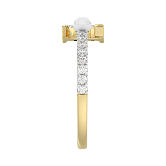 Women’S 10K Yellow Gold Letter “F” Diamond & Pearl Ring 0.10Ct Round Diamond Fine Jewelry