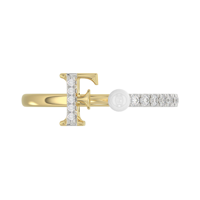 Women’S 10K Yellow Gold Letter “F” Diamond & Pearl Ring 0.10Ct Round Diamond Fine Jewelry