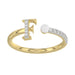 Women’S 10K Yellow Gold Letter “F” Diamond & Pearl Ring 0.10Ct Round Diamond Fine Jewelry