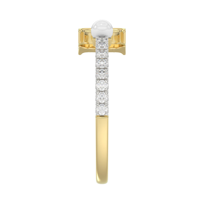 Women’S 10K Yellow Gold Letter “H” Diamond & Pearl Ring 0.10Ct Round Diamond Fine Jewelry
