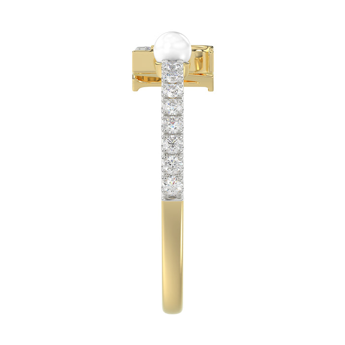 Women�S 10K Yellow Gold Letter �N� Diamond & Pearl Ring 0.10Ct Round Diamond Fine Jewelry