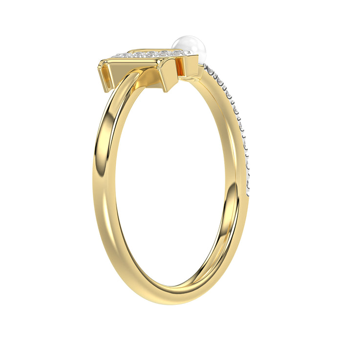 Women�S 10K Yellow Gold Letter �N� Diamond & Pearl Ring 0.10Ct Round Diamond Fine Jewelry