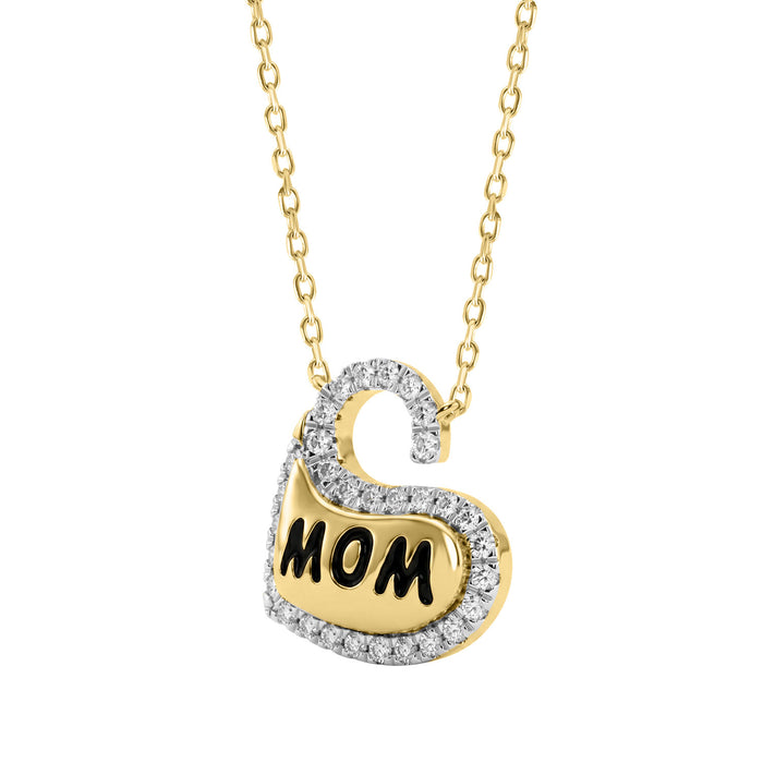 Elegant 10K Yellow Gold Ladies Heart Shape Diamond Necklace 0.20Ct Round Diamond Mother’S Day Gift