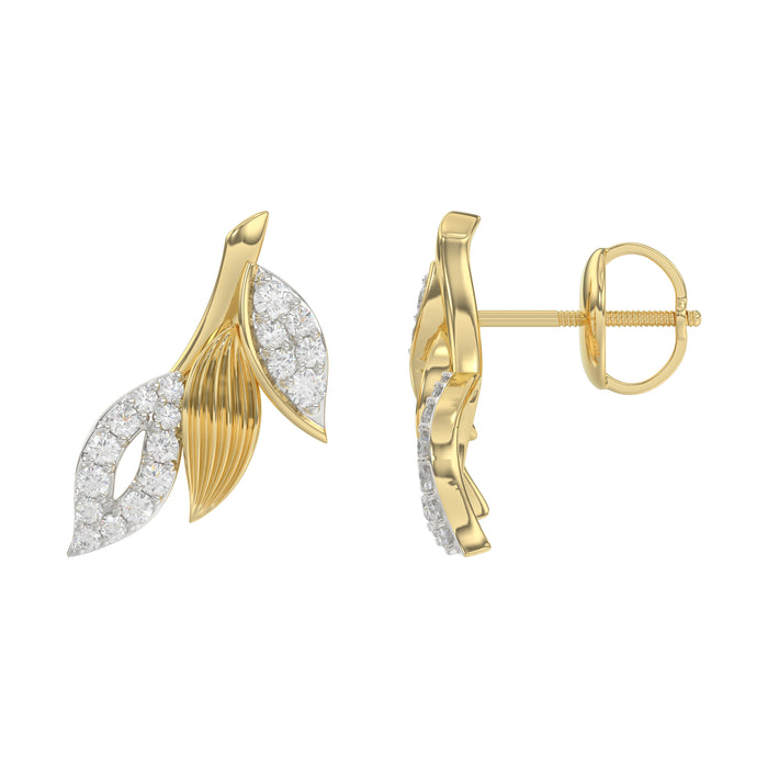 Elegant 10K Yellow Gold Petal Swag Stud Earrings From Emori Featuring 0.25 Ct Round Diamonds. A Sparkling And Feminine Fine Jewelry Design For Women.