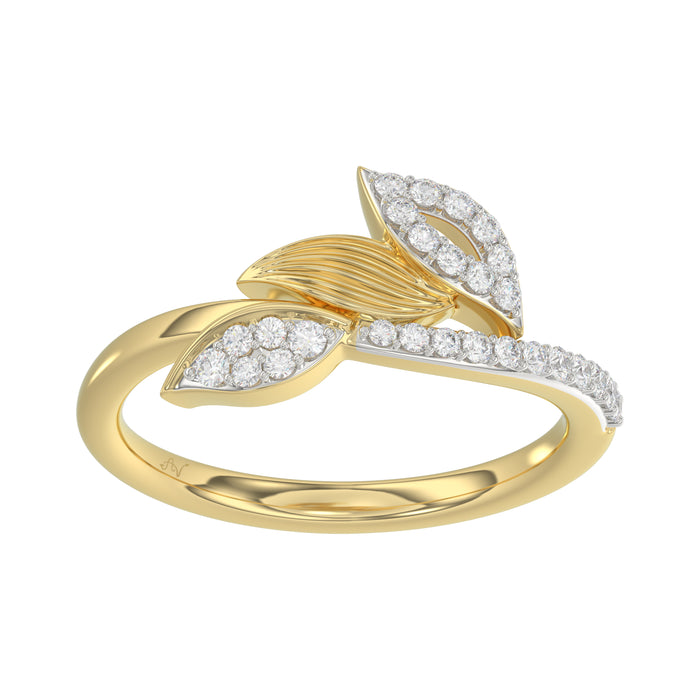 Stylish 10K Yellow Gold Emori Ring Featuring Petal Swag Design With 0.20 Ct Round Diamonds. A Graceful And Elegant Jewelry Piece For Women.