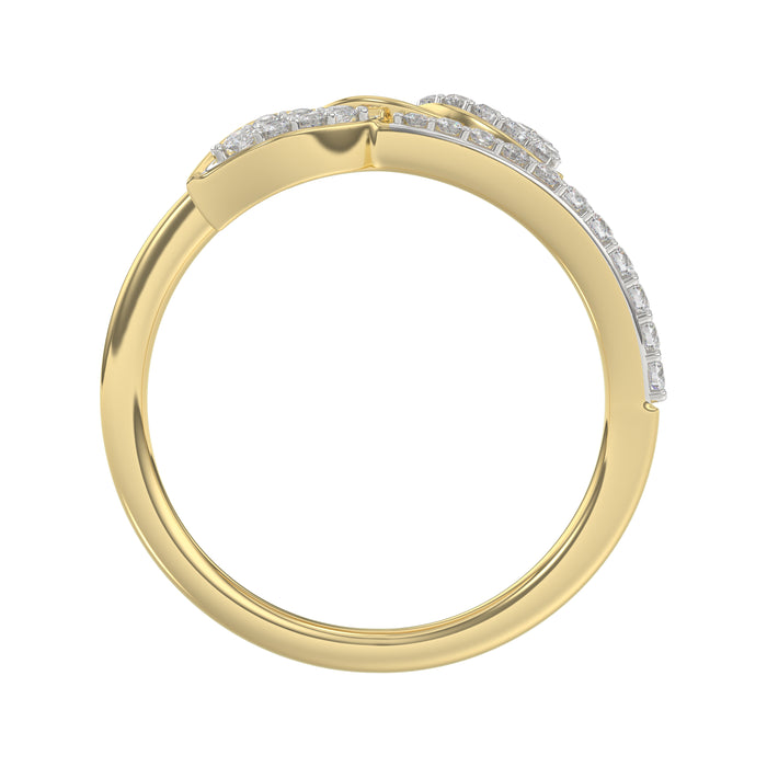 Stylish 10K Yellow Gold Emori Ring Featuring Petal Swag Design With 0.20 Ct Round Diamonds. A Graceful And Elegant Jewelry Piece For Women.
