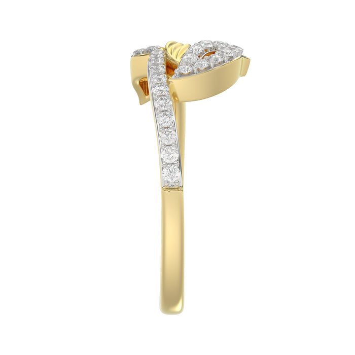 Stylish 10K Yellow Gold Emori Ring Featuring Petal Swag Design With 0.20 Ct Round Diamonds. A Graceful And Elegant Jewelry Piece For Women.