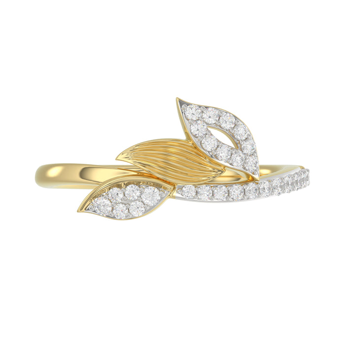 Stylish 10K Yellow Gold Emori Ring Featuring Petal Swag Design With 0.20 Ct Round Diamonds. A Graceful And Elegant Jewelry Piece For Women.