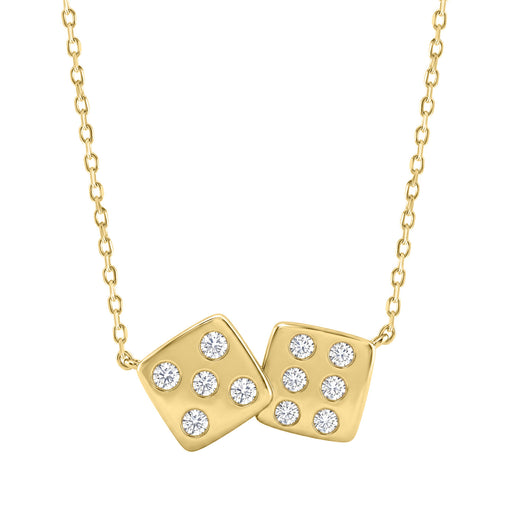 Classic 10K Yellow Gold  Diamond Necklace For Ladies 0.16Ct Round Cut Diamonds