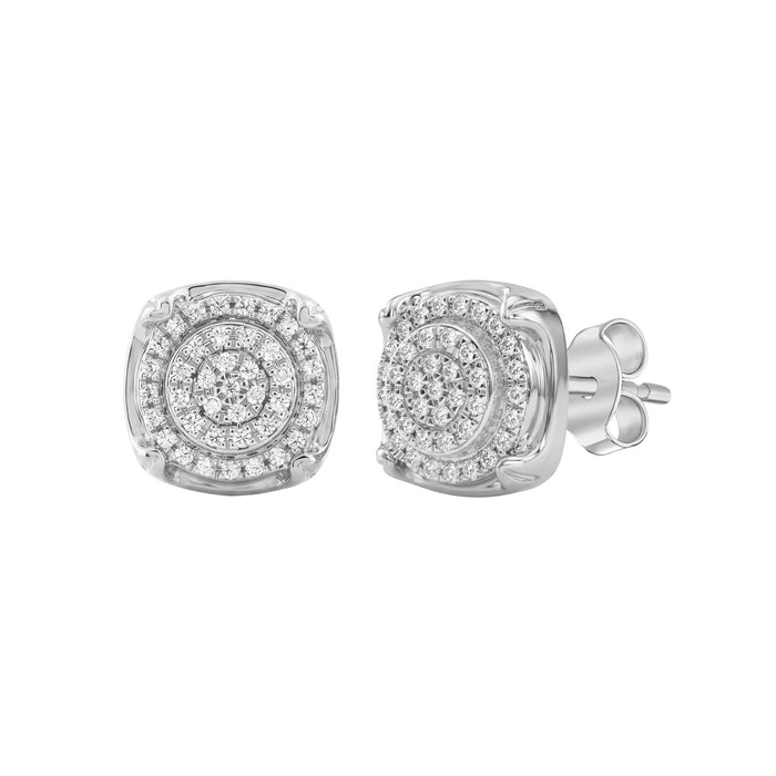 Ladies Sterling Silver 0.25Ct Round Diamond Cluster Stud Earrings Classic Ladies Diamond Jewelry