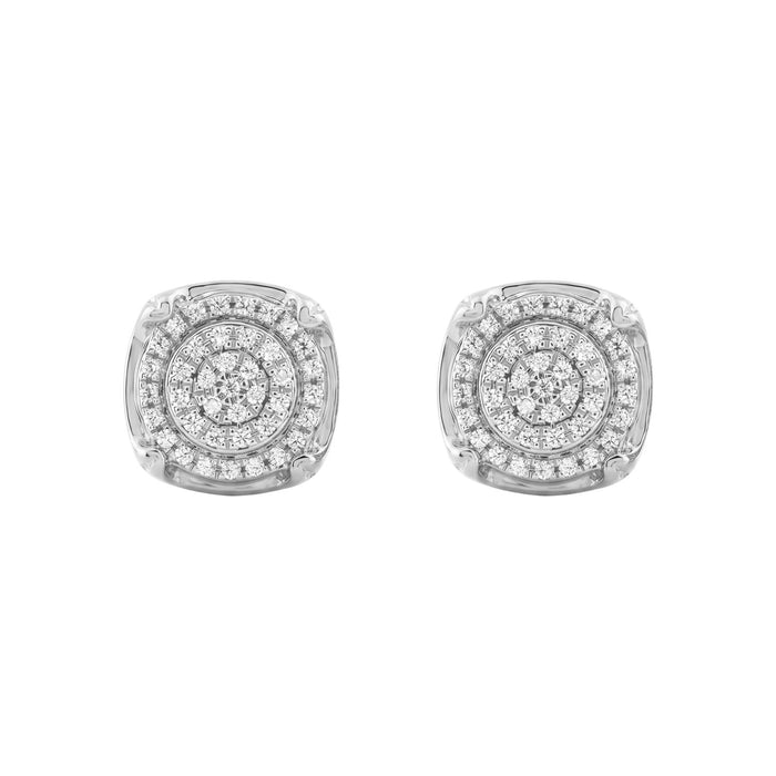 Ladies Sterling Silver 0.25Ct Round Diamond Cluster Stud Earrings Classic Ladies Diamond Jewelry