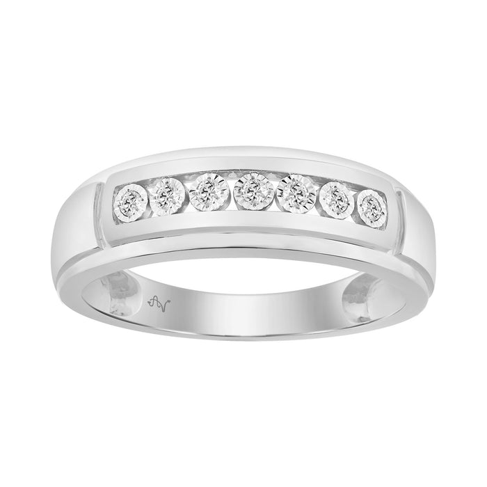 Men’S Sterling Silver Ring With 0.10Ct Round Diamond Classic Diamond Band