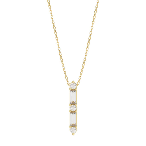 10K Yellow Gold 0.10Ct Diamond Pendant With Chain Featuring Round And Baguette Accents. A Simple Yet Sophisticated Ladies Fine Jewelry Piece.