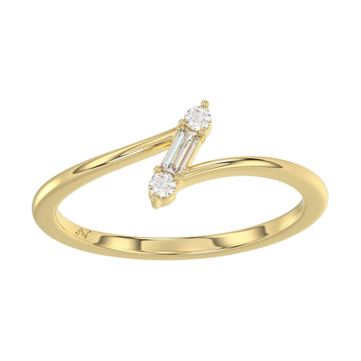 10K Yellow Gold 0.10Ct Diamond Ring Featuring Round And Baguette Accents. A Simple Yet Sophisticated Ladies Fine Jewelry