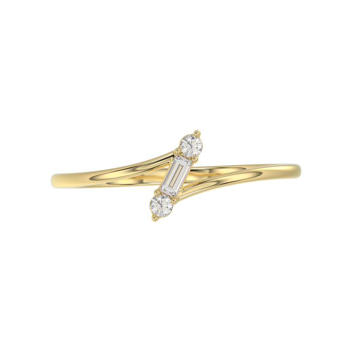 10K Yellow Gold 0.10Ct Diamond Ring Featuring Round And Baguette Accents. A Simple Yet Sophisticated Ladies Fine Jewelry