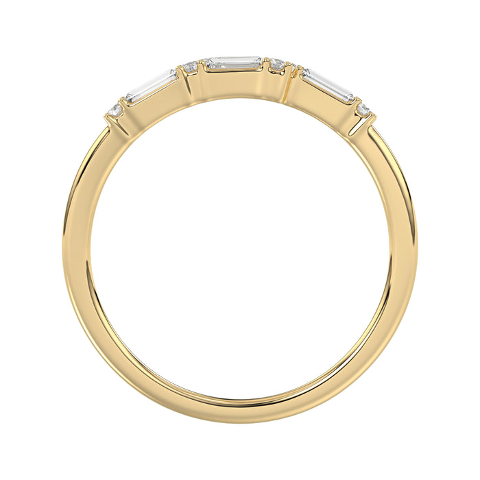 Ladies 10K Yellow Gold Diamond Ring 0.16 Ct Round & Baguette Diamond Jewelry
