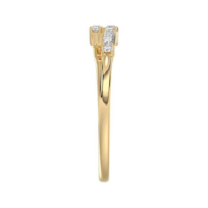 Ladies 10K Yellow Gold Diamond Ring 0.16 Ct Round & Baguette Diamond Jewelry