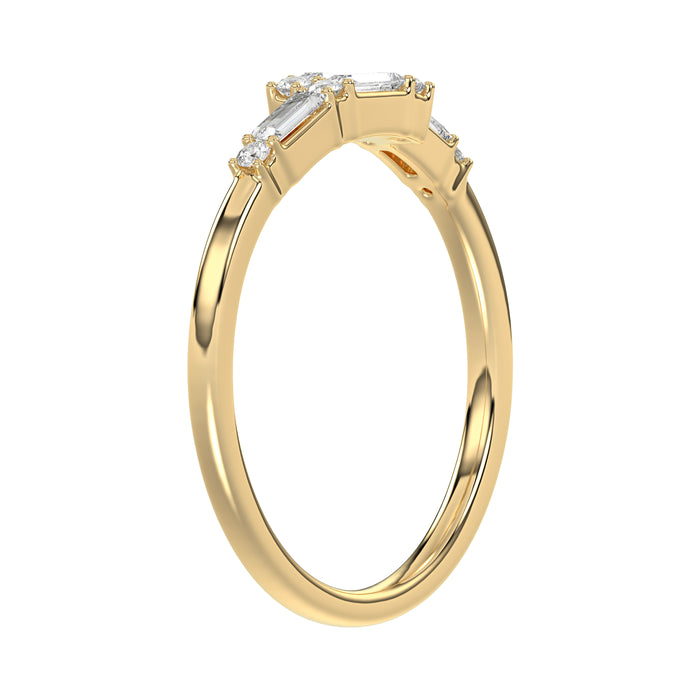 Ladies 10K Yellow Gold Diamond Ring 0.16 Ct Round & Baguette Diamond Jewelry