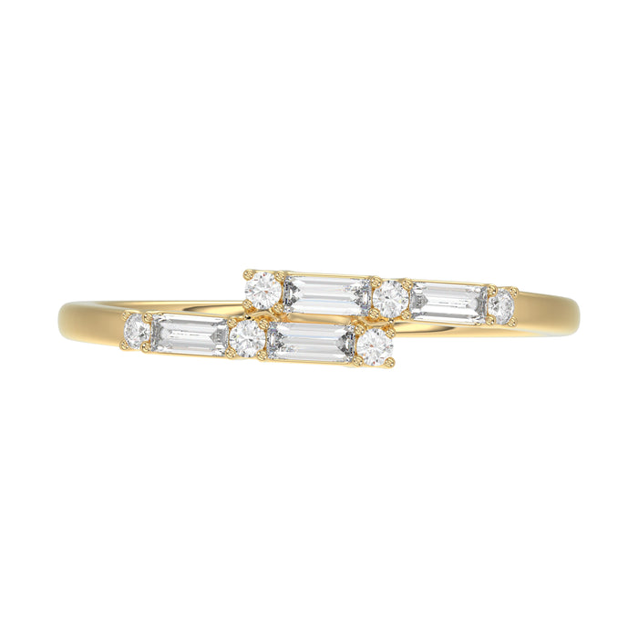 Ladies 10K Yellow Gold Diamond Ring 0.16 Ct Round & Baguette Diamond Jewelry