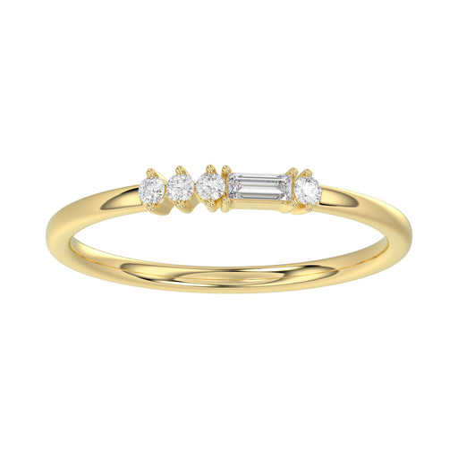 Ladies 10K Yellow Gold Diamond Fashion Ring 0.16 Ct Round & Baguette Diamond Jewelry