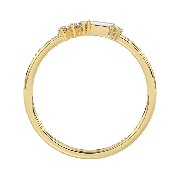 Ladies 10K Yellow Gold Diamond Fashion Ring 0.16 Ct Round & Baguette Diamond Jewelry