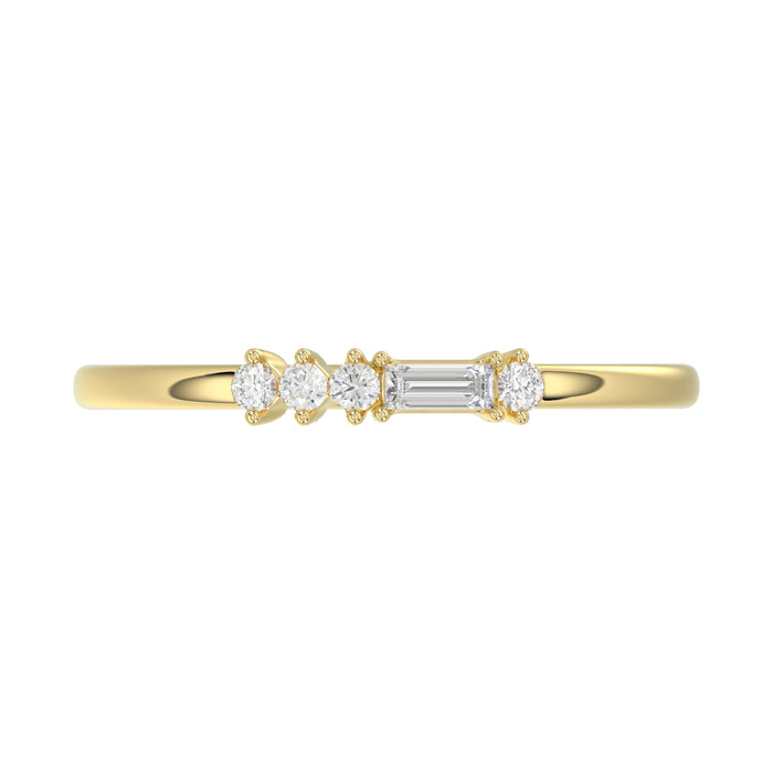 Ladies 10K Yellow Gold Diamond Fashion Ring 0.16 Ct Round & Baguette Diamond Jewelry