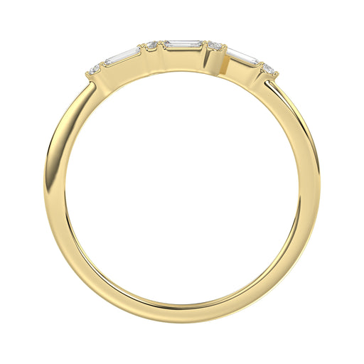 Ladies 10K Yellow Gold Diamond Fashion Ring 0.16 Ct Round & Baguette Diamond Jewelry