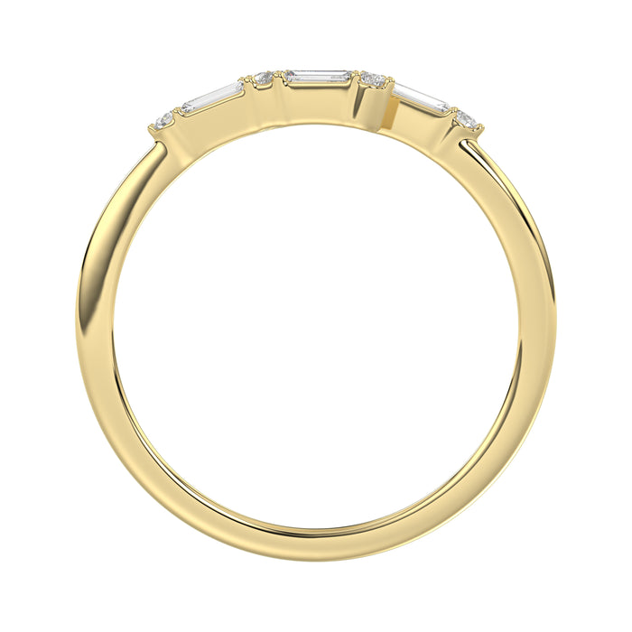 Ladies 10K Yellow Gold Diamond Fashion Ring 0.16 Ct Round & Baguette Diamond Jewelry