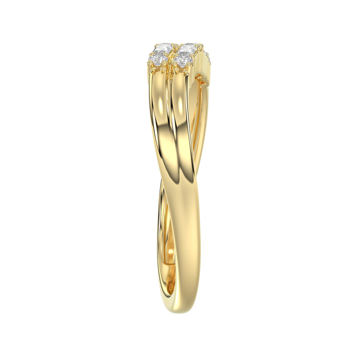 Ladies 10K Yellow Gold Diamond Fashion Ring 0.16 Ct Round & Baguette Diamond Jewelry