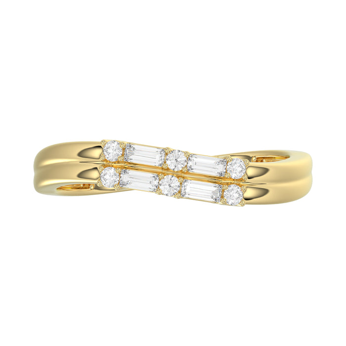 Ladies 10K Yellow Gold Diamond Fashion Ring 0.16 Ct Round & Baguette Diamond Jewelry